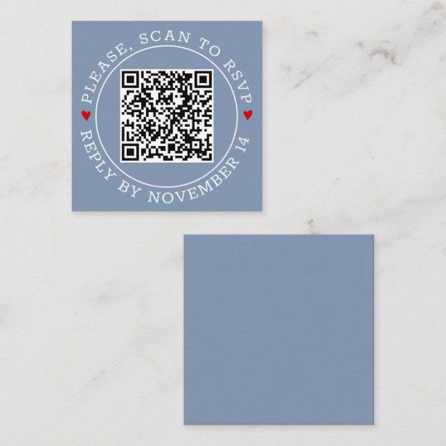 QR-Code UAWG mit Grenzherzen staubige blaue Hochze Begleitkarte (Vorne/Hinten)