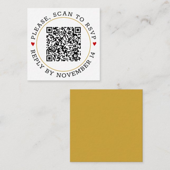 QR-Code UAWG Moderne Goldgrenzenherzen Hochzeit En Begleitkarte (Vorne/Hinten)