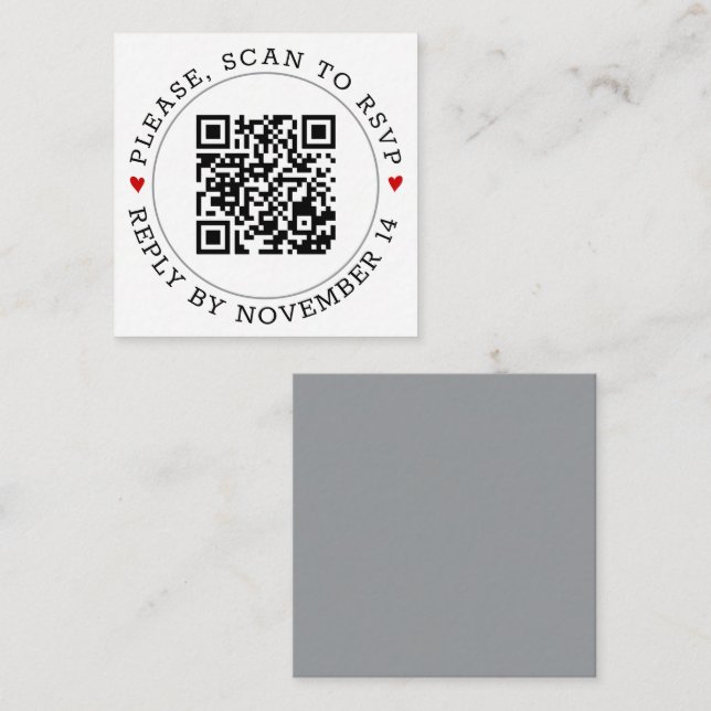 QR-Code UAWG Moderne graue Grenzherzen Hochzeit Begleitkarte (Vorne/Hinten)