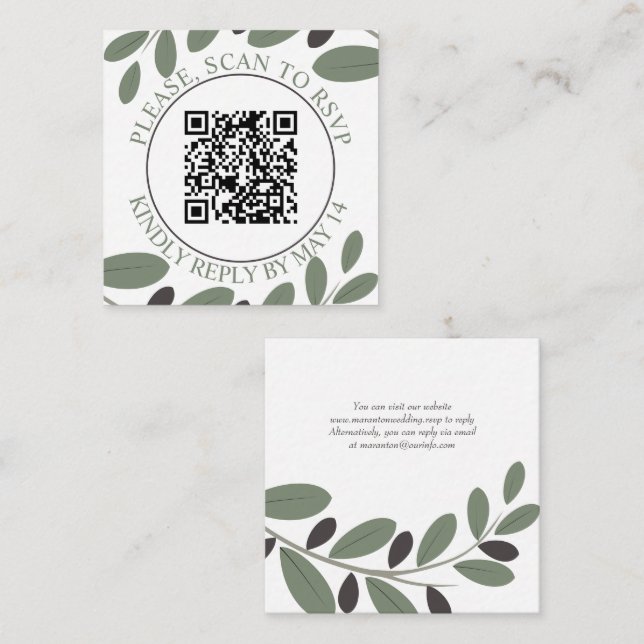 QR-Code UAWG, Olivenzweig Mittelmeerhochzeit Begleitkarte (Vorne/Hinten)