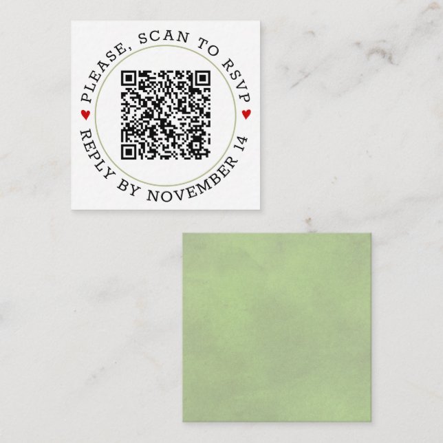 QR-Code UAWG sage grüne Grenze und Herzen Hochzeit Begleitkarte (Vorne/Hinten)