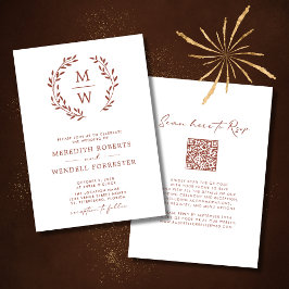 QR Code UAWG Terracotta Monogram Wreath Wedding Einladung