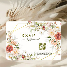 QR Code UAWG Wedding Card - Foliage Gold Geometric RSVP Karte