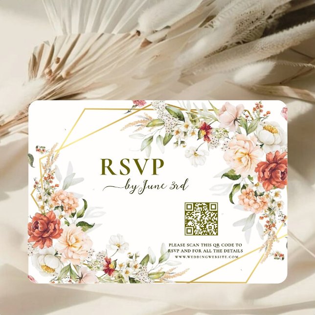 QR Code UAWG Wedding Card - Foliage Gold Geometric RSVP Karte (Von Creator hochgeladen)