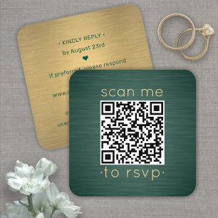 QR Code UAWG Wedding Details Grüne Goldumrandung Quadratische Visitenkarte