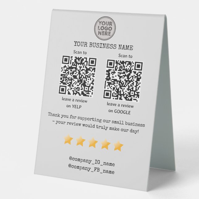 QR-Code Überprüfung für kleine Unternehmen GOOGLE  Tischaufsteller (Vorderseite)