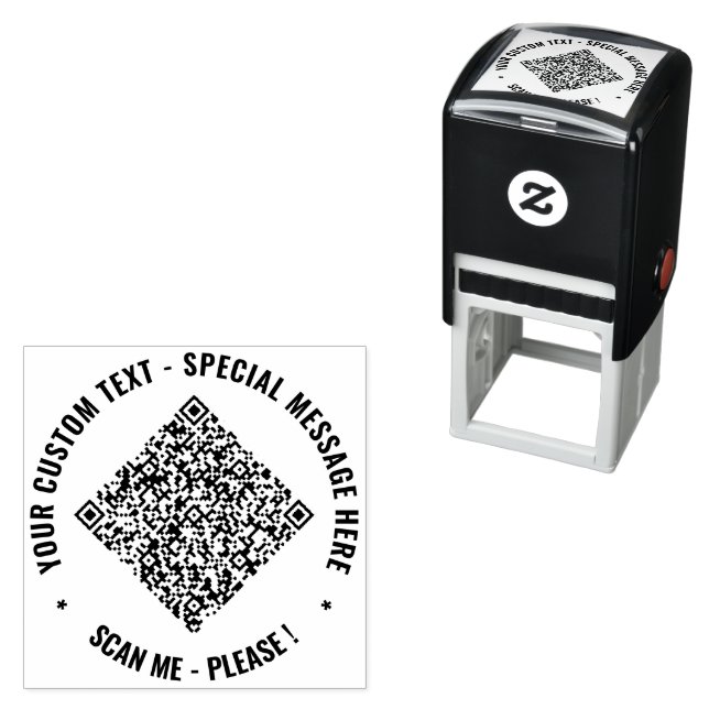 QR-Code und benutzerdefinierte Briefmarke zur Rund Permastempel (Beispiel)