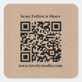 QR-Code und benutzerdefinierte Text | Kraftpapier Quadratischer Aufkleber