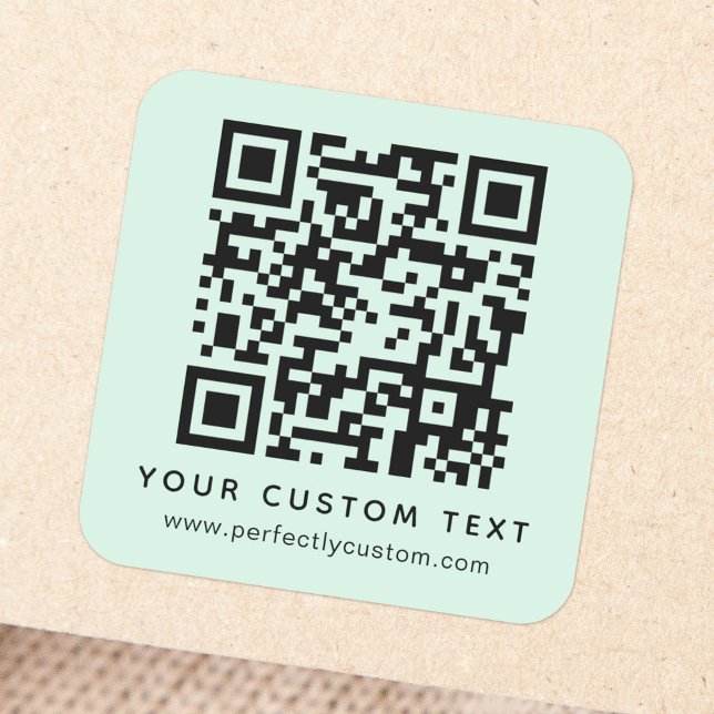 QR-Code und benutzerdefinierter Text mit hellgrüne Quadratischer Aufkleber (Von Creator hochgeladen)