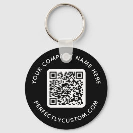 QR-Code und benutzerdefinierter Text schwarz rund Schlüsselanhänger