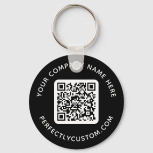 QR-Code und benutzerdefinierter Text schwarz rund Schlüsselanhänger