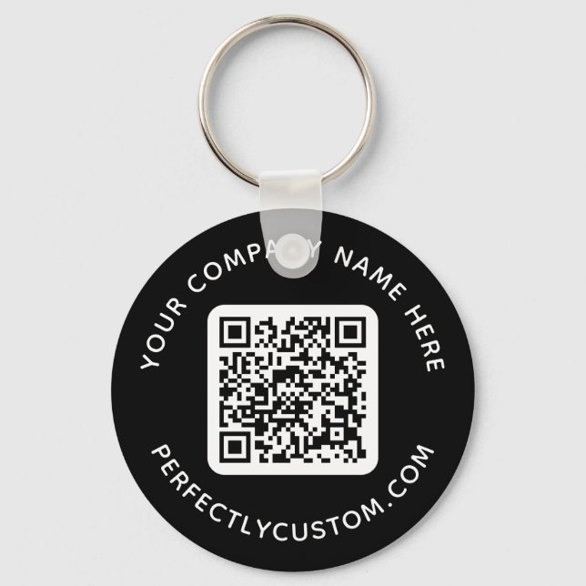 QR-Code und benutzerdefinierter Text schwarz rund Schlüsselanhänger (Vorderseite)