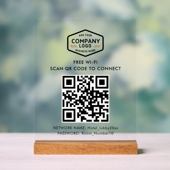 QR-Code und Business-Logos Kostenloses WLAN Acrylschild (Neutral)