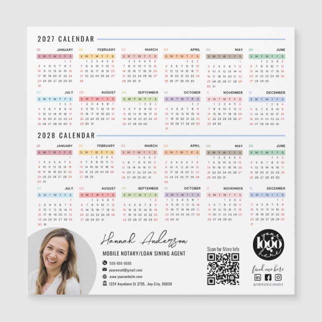 QR-Code und Firmenlogo 2027 - 2028 Kalender Magnet (Vorderseite)