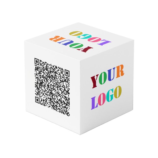 QR-Code und Firmenlogo Werbe-Würfel Beispiel Würfel (Rückseite Schrägansicht)