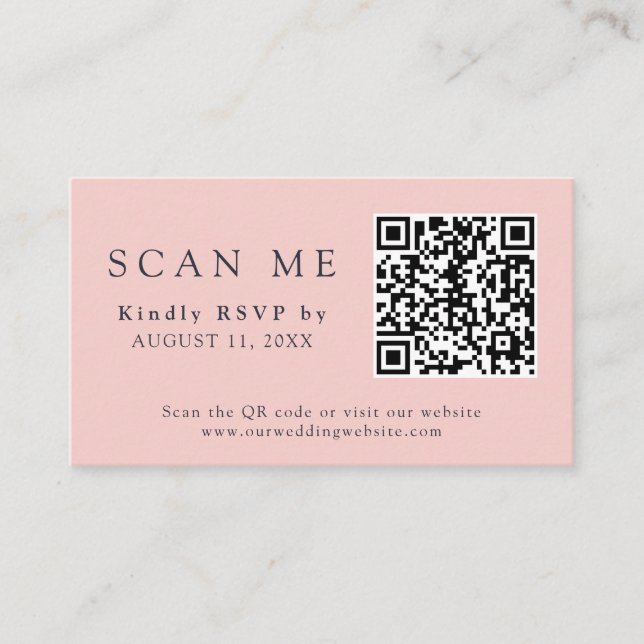 QR-Code und Hochzeitsplatz Blush Pink & Navy Blue  Begleitkarte (Vorderseite)