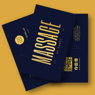 QR-Code und Logo des Navy & Gold Massage Therapeut Visitenkarte