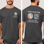 QR-Code und Logo-Geschäft für den benutzerdefinier T-Shirt<br><div class="desc">Erstellen Sie Ihre eigenen, individuell bedruckten Firmenlogo-Scannerhemden für Werbung für Unternehmen oder für Uniformen für Mitarbeiter. Um Ihren eigenen QR-Code mit dem Generator zu erstellen, geben Sie einfach die URL der Website in die Vorlage ein. Alle Formulierungen sind einfach zu personalisieren oder zu löschen. Die Farben, Schriftart und die Transparenz...</div>