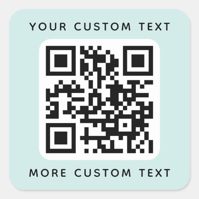 QR-Code und Text oben und unten blau Quadratischer Aufkleber (Vorderseite)