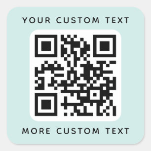 QR-Code und Text oben und unten blau Quadratischer Aufkleber
