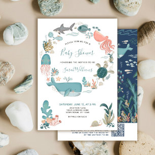 QR-Code Unter dem Meer Blaue Aquarell-Baby-Party Einladung