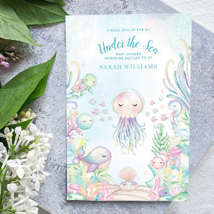 QR-Code unter der Sea Blue Watercolor Baby Shower Einladung