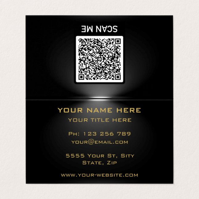 QR-Code unter Spotlight Black Gold Business Card Visitenkarten (Außenseite Aufgefaltet)