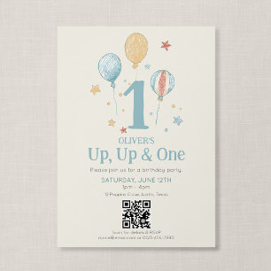 QR-Code Up Up One Vintage-Ballon Erster Geburtstag Einladung