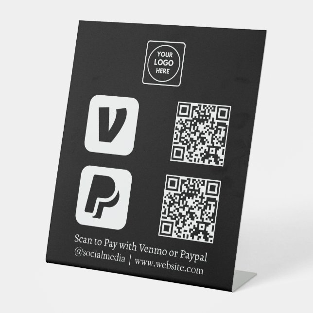 QR-Code | Venmo & PayPal Scan-to-Pay-Logo Sockelschild (Vorderseite)