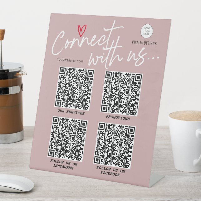 QR-Code verbindet uns Modernes, trendiges Skript Sockelschild (In Situ)