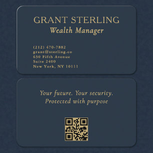 QR-Code Vermögensverwalter Navy Blau Gold Visitenkarte