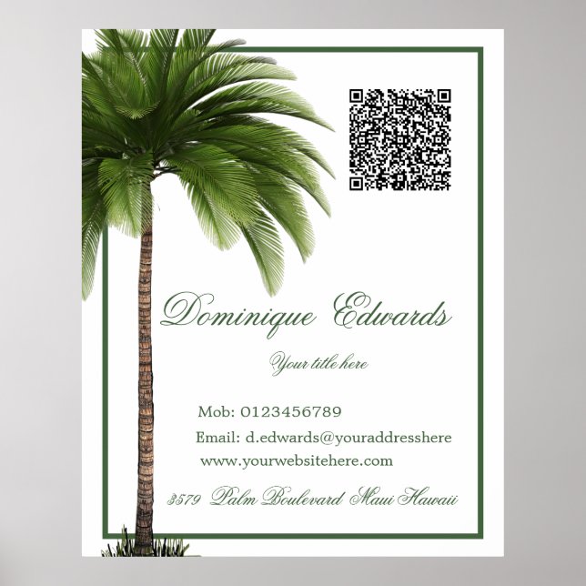 QR Code Vintag Palm Tree Tropical Elegant Poster (Vorne)