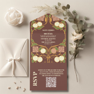 QR-Code Vintage Jugendstil-Hochzeit All In One Einladung