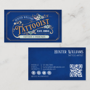 QR-Code Vintage-Tätowierer Blau Professional Visitenkarte