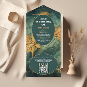 QR-Code Vintage-Wasserfarbe Himmelhochzeit All In One Einladung