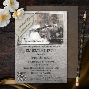 QR-Code Vintage-Zug Ruhestandsparty Einladung