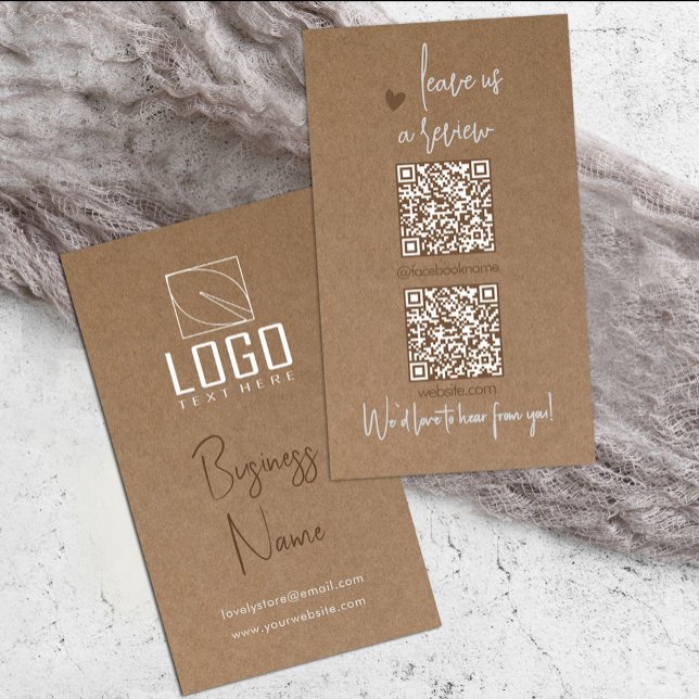 QR-Code-Visitenkarte für rustikale Kraft Visitenkarte (Rustic Kraft paper QR Code Business Card #qrcode #addlogo #zazzlemade #twoqrcode #socialmedia)