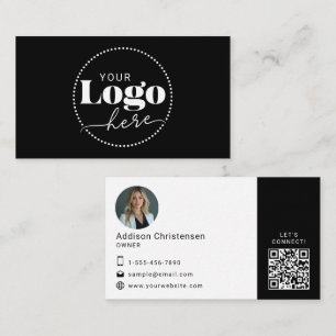 QR-Code-Visitenkarte für Schwarz-weißes Logo Foto Visitenkarte