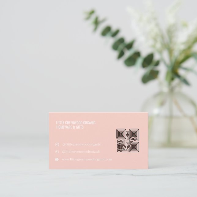 QR-Code Visitenkarte | Modern Feminines Rosa (Stehend Vorderseite)