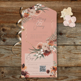 QR-Code von Boho Rust & Neutral Fall Floral Peach All In One Einladung