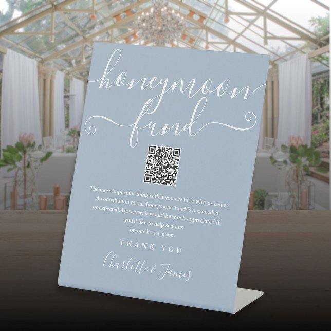 QR-Code von Dusty Blue Honeymoon Fund Sockelschild (Dusty Blue Honeymoon Fund QR Code Pedestal Sign)