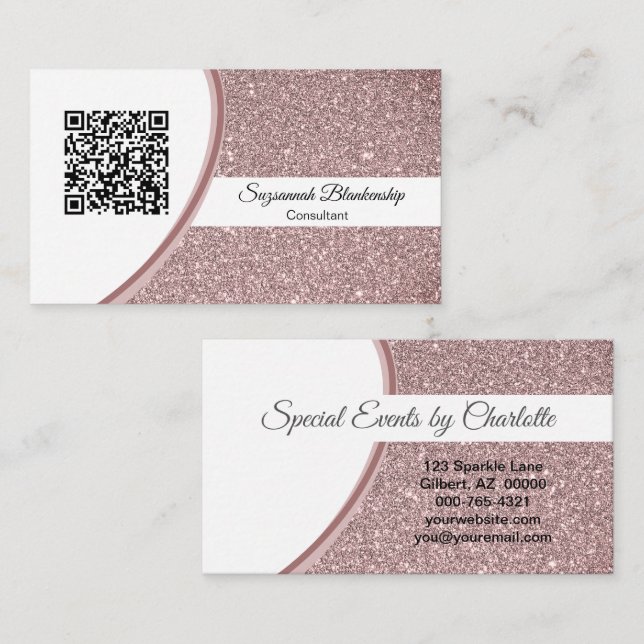 QR-Code-Vorlage für beruflich rosa Glitzer Visitenkarte (Vorne/Hinten)