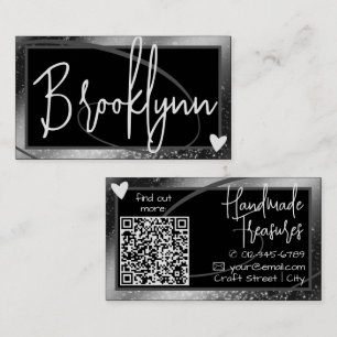 QR-Code-Vorlage Stilvolle Silver Graue Rahmen Herz Visitenkarte
