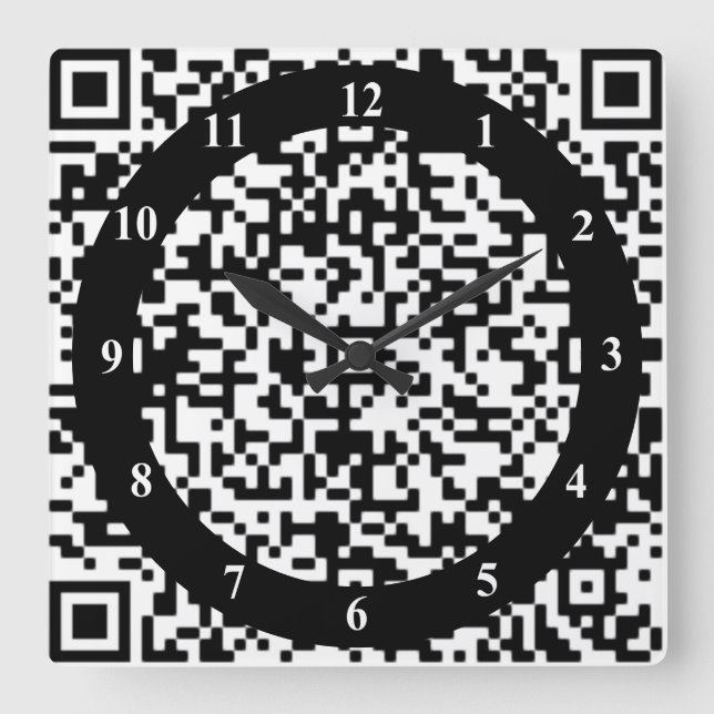 QR Code Wall Clock - Art Back und Weiß Quadratische Wanduhr (Vorderseite)