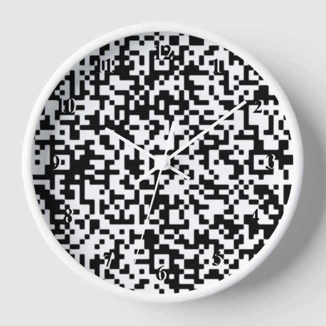 QR Code Wall Clock Modernes Design Schwarz/Weiß Uhr (Vorderseite)