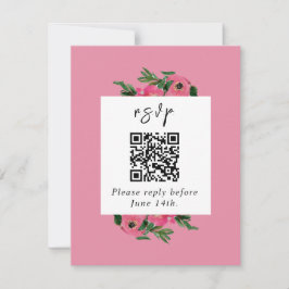 QR Code Wasserfarbe Anemone Rosa Hochzeit RSVP Karte