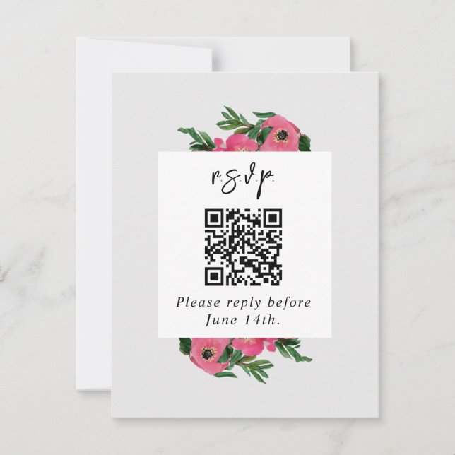 QR-Code Wasserfarbe Anemone Wedding RSVP (Vorderseite)
