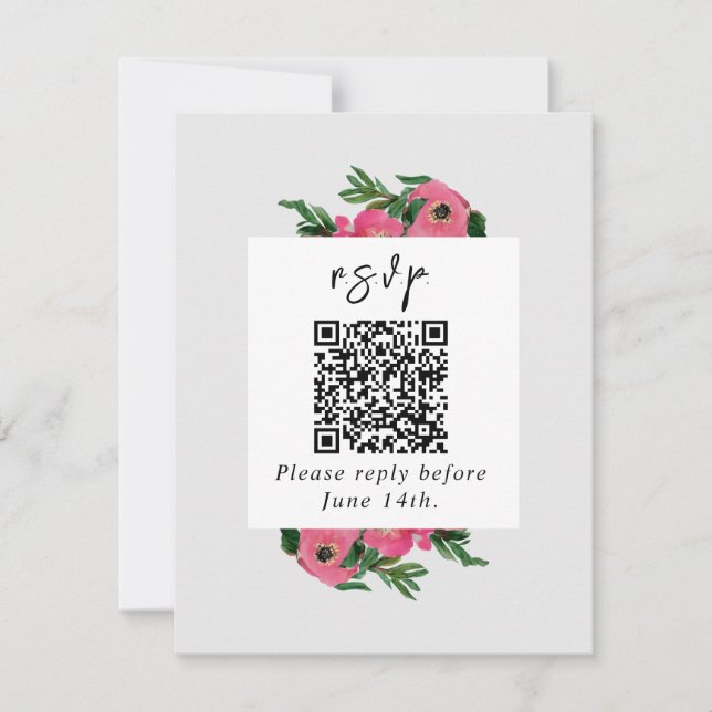 QR-Code Wasserfarbe Anemone Wedding RSVP Karte (Vorderseite)