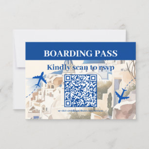 QR-Code Wasserfarbe Santorini-Hochzeit in Urlaubso RSVP Karte