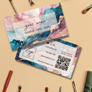 Qr-Code Wasserfarbe und irisierendes Rosa Visitenkarte